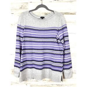 Talbots Womens M Gray Purple Zig-Zag Fair Isle Soft Knit Pullover Sweater NEW